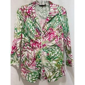 Lafayette 148 New York Green and Pink Patterned Blouse